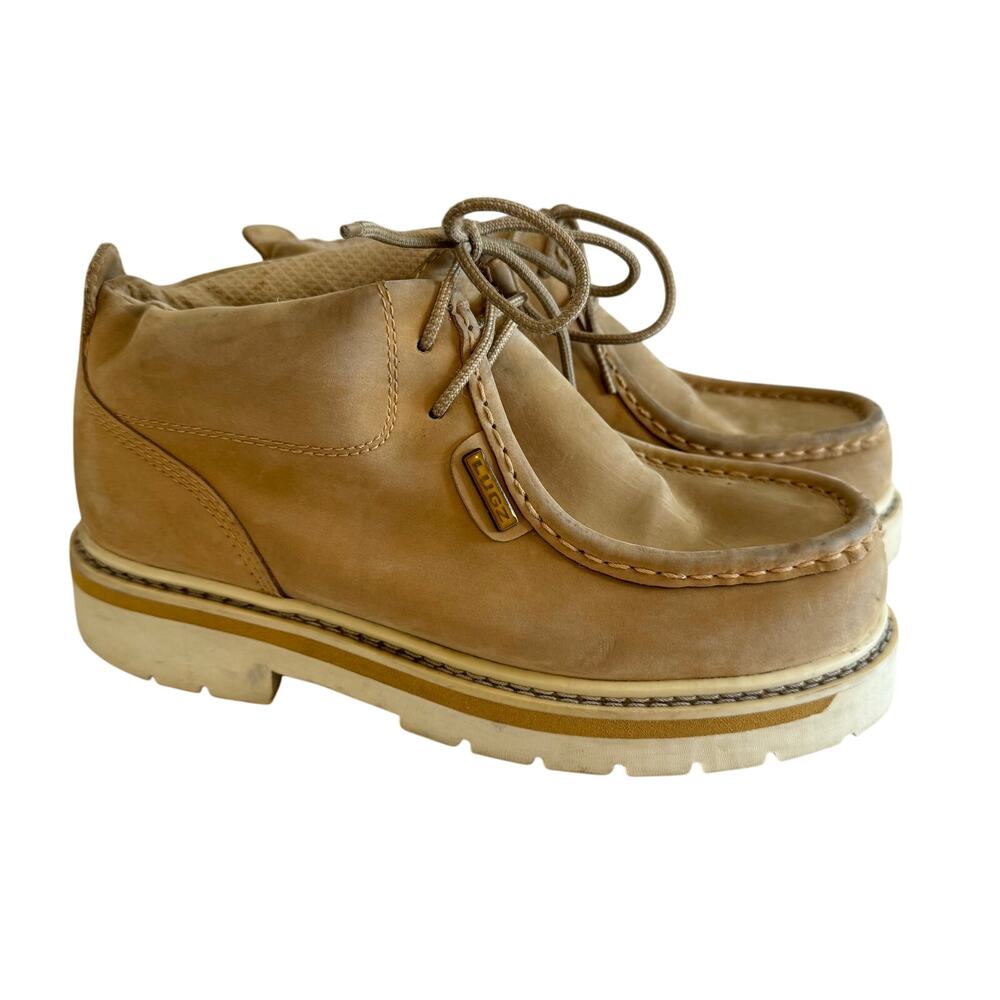 Lugz Strutt Ankle Lace Up Boots Boys 5.5 Tan Suede Leather Chukka Moc Toe Casual
